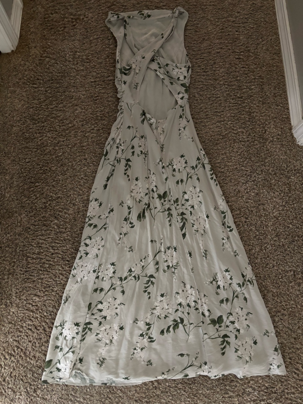 Quince Sage Green Floral Halter Midi Dress - Picture 3 of 8